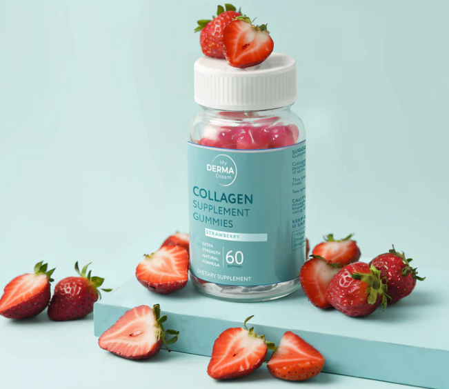 Strawberry flavored collagen and biotin gummie supplements